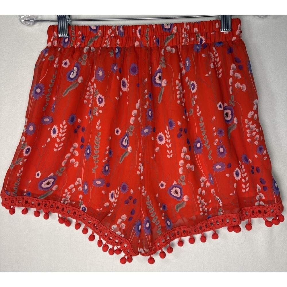 Allison New York Flirty Shorts Sx 25in Waist Sheer and Lined Fringe PomPoms BoHo - Picture 2 of 9